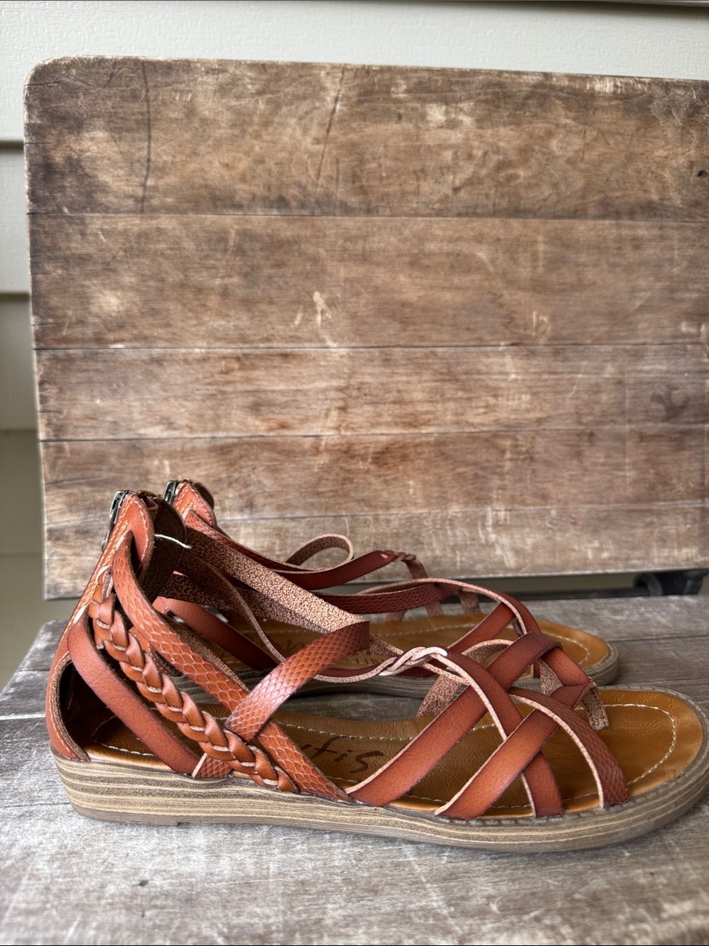 Women’s Blowfish Strappy Braided Sandal in Cognac - 10